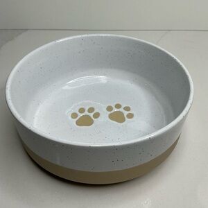 Prima Pet Paws Print Dog Bowl Beige with Beige Interior Dish 6” Ceramic New